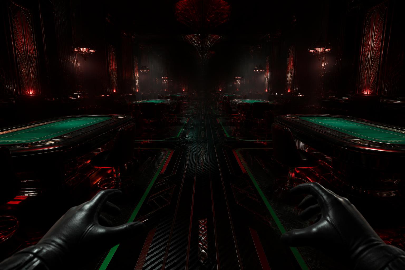 First-person view of the dark carbon-fiber casino floor